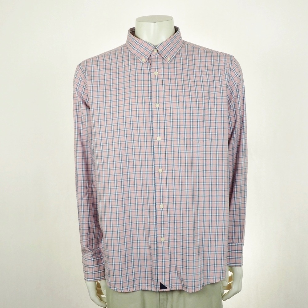 Untuckit Button Down Shirt Mens 2XL XXL Pink Plaid Striped Martolla Cotton Blend